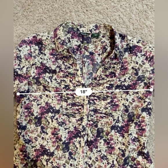 Eddie Bauer pin-tuck bib Long Sleeve Button Up Floral Blouse  size L - Picture 4 of 7